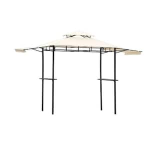 Beige 4.3 ft. x 12 ft. Iron Double Tiered Backyard Patio BBQ Grill Gazebo with Bar Counters