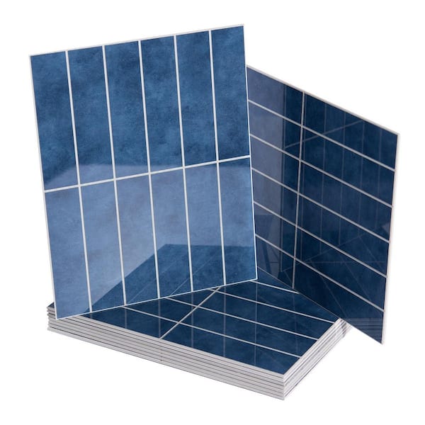 Art3d Blue 9 in. x 11.4 in. SPC&PVC Peel and Stick Backsplash, Heat and Water Resistant Glazed-Ceramic Finish Tiles (10-Pack)