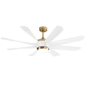 Hector 60 in. Integrated LED Indoor Gold White-Blade Ceiling Fan with Light and Remote Control Included