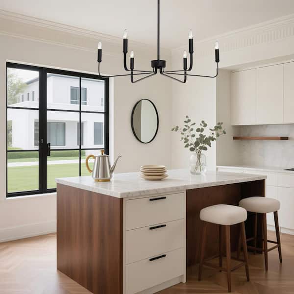 The 6-Light 26 In. Spray Paint Black Modern Branch Dimmable Chandeliers Living Foyer Lighting