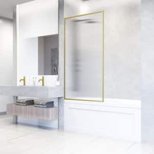 Meridian 34 in. W x 62 in. H Framed Fixed Tub Screen Door in Matte Brushed Gold with 3/8 in. (10mm) Fluted Glass