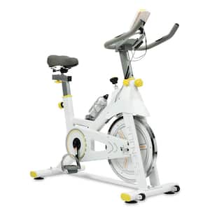 White and Yellow Heavy Duty Steel Exercise Bike with Phone Bracket, Heavy Flywheel and LCD Monitor