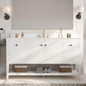 60 in. Single Sink Freestanding White Wood Bath Vanity with White Engineered Marble Top (Assembled)