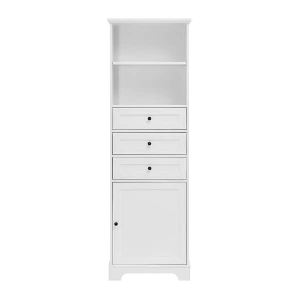 10.00 in. W x 22.00 in. D x 68.30 in. H White Linen Cabinet with Drawers and Adjustable Shelves in White