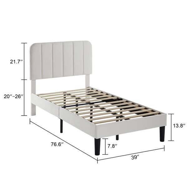 VECELO Upholstered Bed, White Twin Bed Platform Bed Frame
