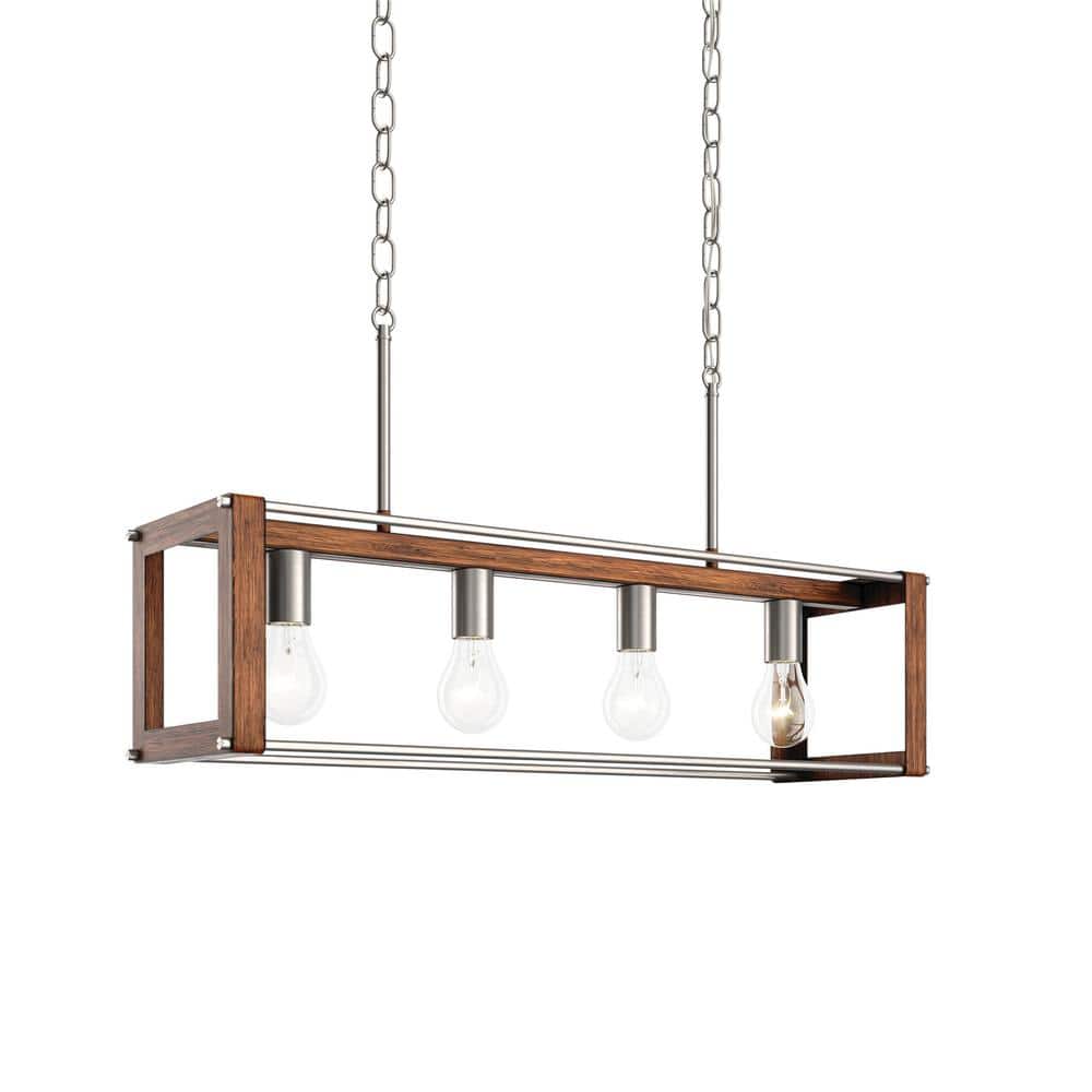 Chatwin 30.6 in. 4-Light Brushed Nickel with Auburn Stained Farmhouse Island Linear Chandelier for Kitchen price history on PriceWatchPro
