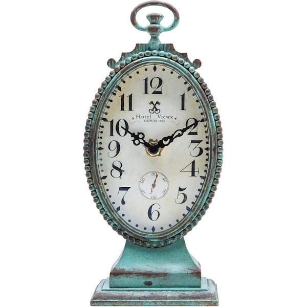 Afoxsos Vintage Table Clock - Battery Operated Rustic Distressed Style Shabby Chic Home Decor for Fireplace Mantel, Green
