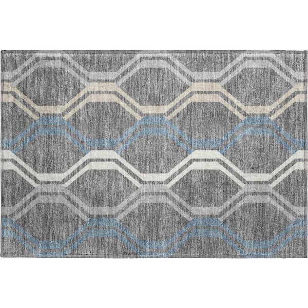Mayfield Premium Machine Washable Abstract AMF2326 Gray 3 ft. x 4 ft. Area Rug