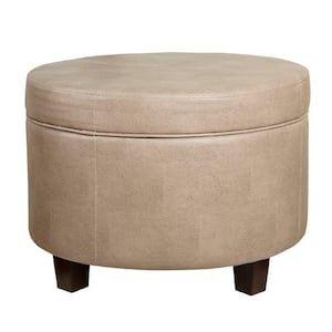 17 in. H x 24 in. W x 24 in. D Brown Faux Leather Upholstered Wooden Ottoman with Lift Off Lid Storage