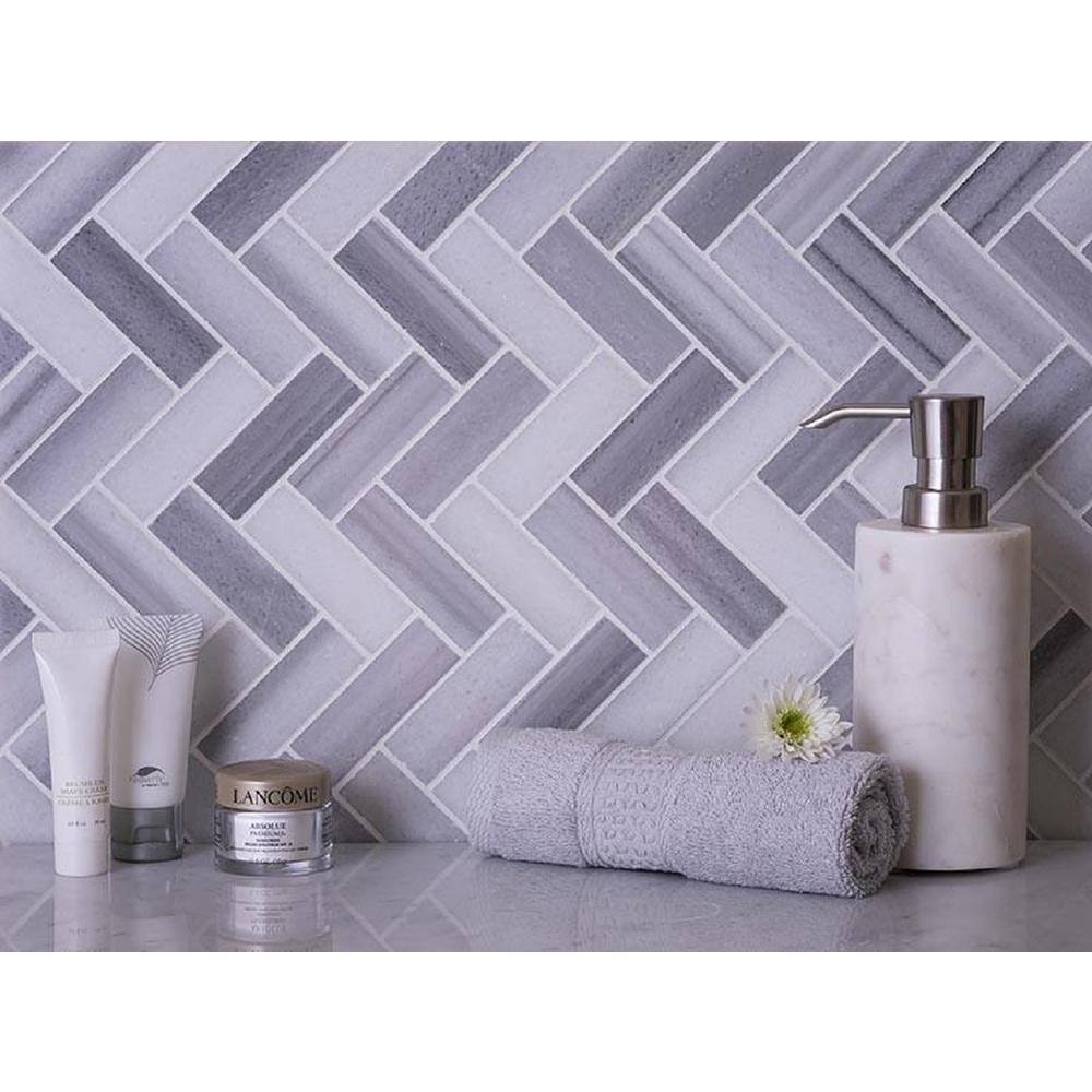 Gray Herringbone Polished Marble Mosaic Tile 12.8 x 11.9 in