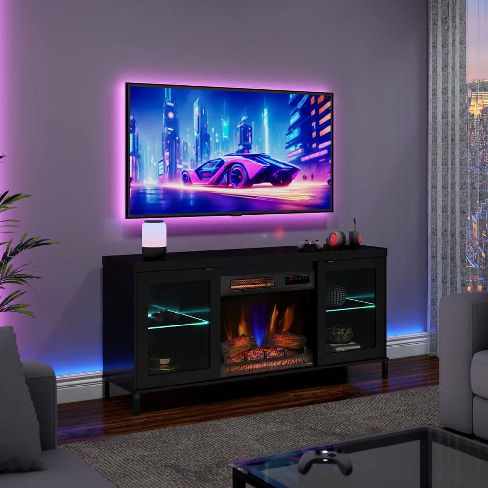 ダブルヒーター ブラック Twin Star Home Duraflame 59.5 in. Freestanding Electric Fireplace
