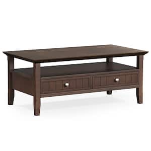 Acadian 48 inch Brunette Brown Wide Rectangle SOLID WOOD Transitional Coffee Table with Drawer