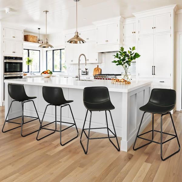 Alex 34.5 in. black Faux Leather Counter Height Bar Stools 360° Swivel Low Back Bar Stool with Metal Frame Set of 4