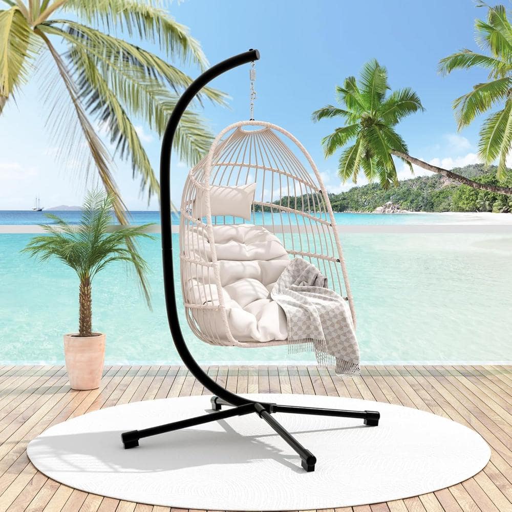 Foldable Hanging Egg Chair with Stand Up to 350 lbs. Indoor Outdoor Wicker Egg Swing, All-Weather Rattan Egg Chair price history on PriceWatchPro