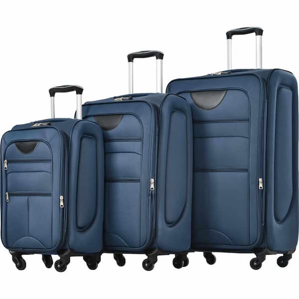 3-Piece Dark Blue Upright Spinner Softshell Lightweight Luggage Set