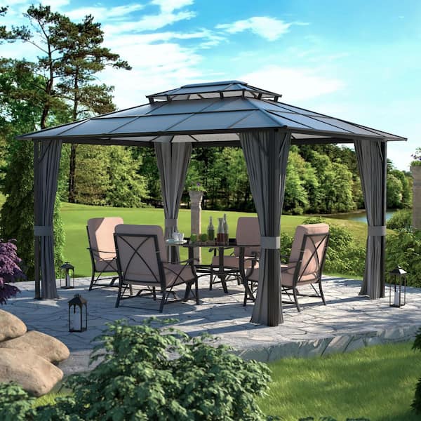 VEIKOUS 13 ft. x 10 ft. Polycarbonate Double Top Gazebo with