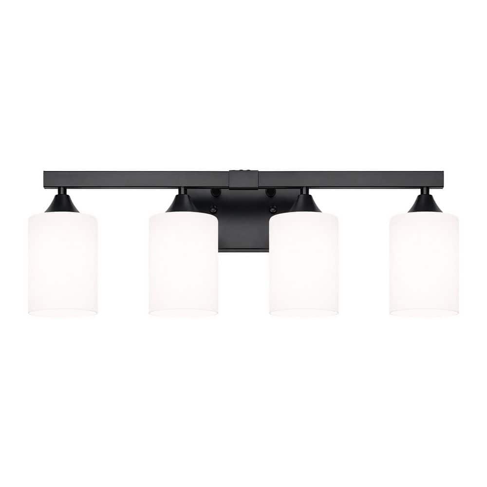 29.92 in. 5 Light Matte Black Metal Wall Sconce Vanity Light with Milky White Frosted Glass Cylinder Shade price history on PriceWatchPro