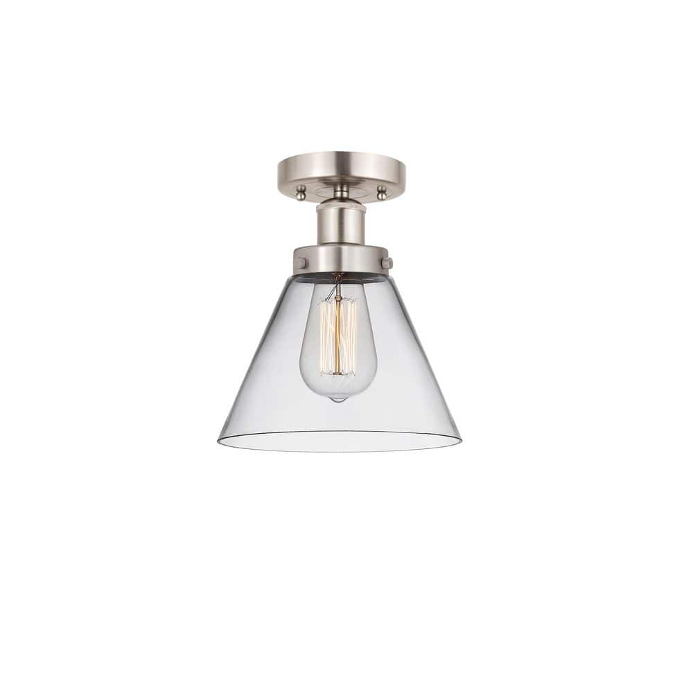 Cone 7.75 in. 1-Light Satin Nickel Industrial Semi-Flush Mount with Clear Glass Shade price history on PriceWatchPro