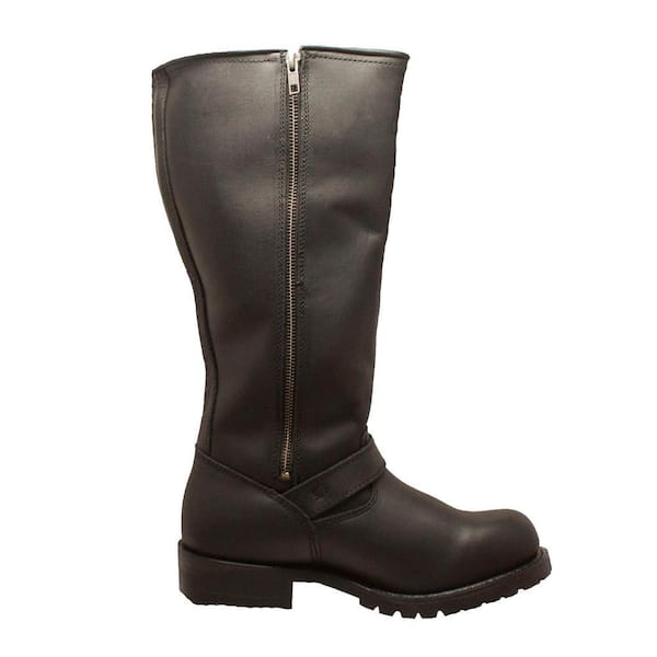 Men's Size 14 Black Oiled Grain Leather 16 in. Zipper Motorcycle Boots