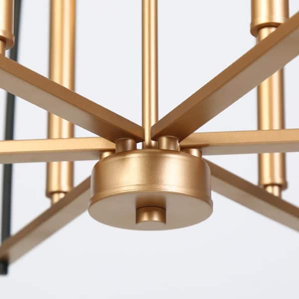 Zevni Modern Farmhouse 23.6 in. 6-Light Black and Gold Caged
