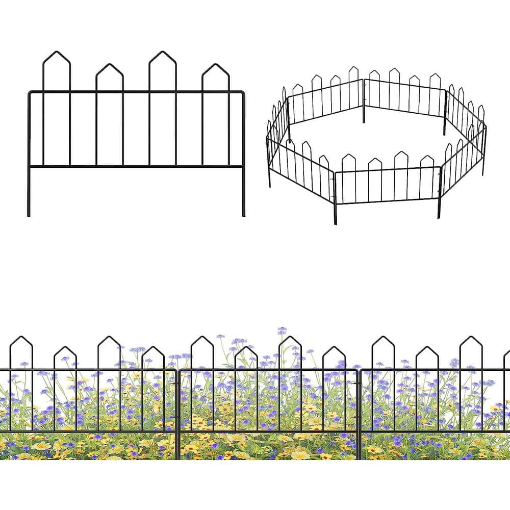 Oumilen 10 ft. L x 13 in. H Black Metal 7 Panels Decorative Garden ...