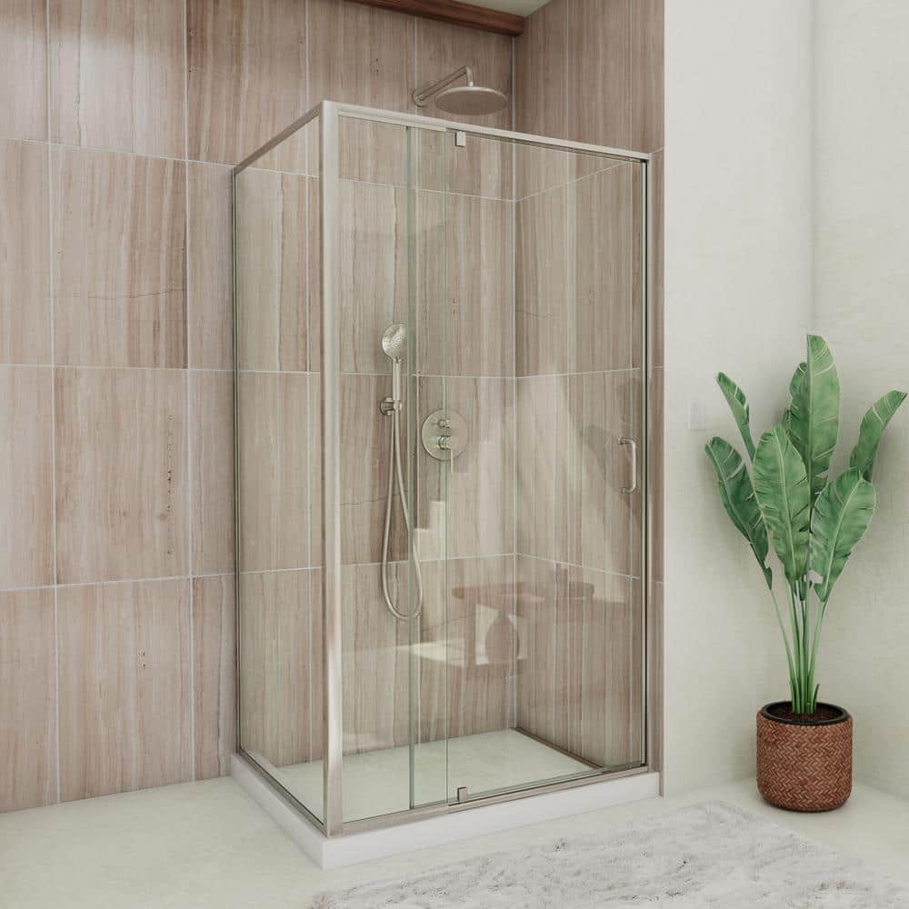 Flex Brushed Nickel Semi-Frameless Pivot Shower Enclosure with Clear Glass