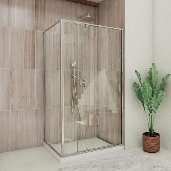 Dreamline Flex 38 In 42 In W X 72 In H Pivot Semi Frameless Shower Enclosure In Brushed 7046