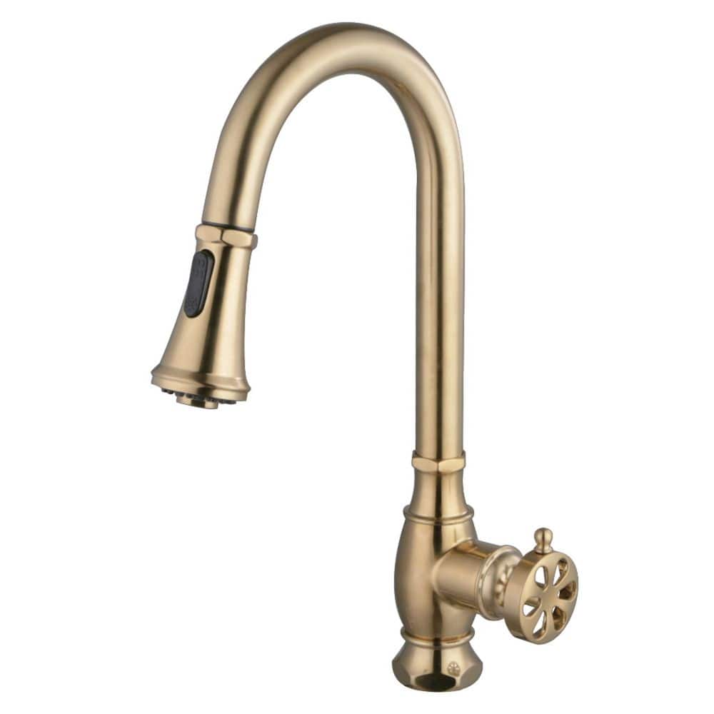 Belknap 1-Handle Deck Mount Pull-Down Sprayer Kitchen Faucet in Brushed Brass price history on PriceWatchPro