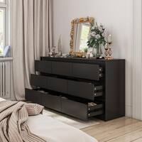 9-Drawer Black Wood Dresser Modern Style 31.5 in. H x 63 in. W x 15.7 in. D