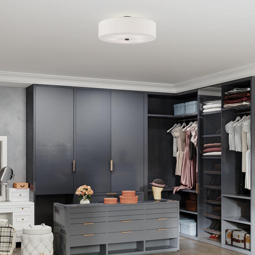 English Bronze 5-Light Semi-Flush Mount with Fabric Drum Shade