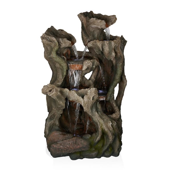 Alpine Corporation 53 in. Tall Outdoor Willow Tree Cascading Fountain with LED Lights