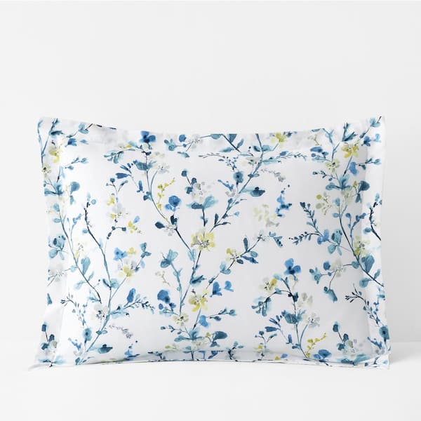 The Company Store Legends Luxury Emily Floral Sateen Blue Multi Sateen Standard Sham