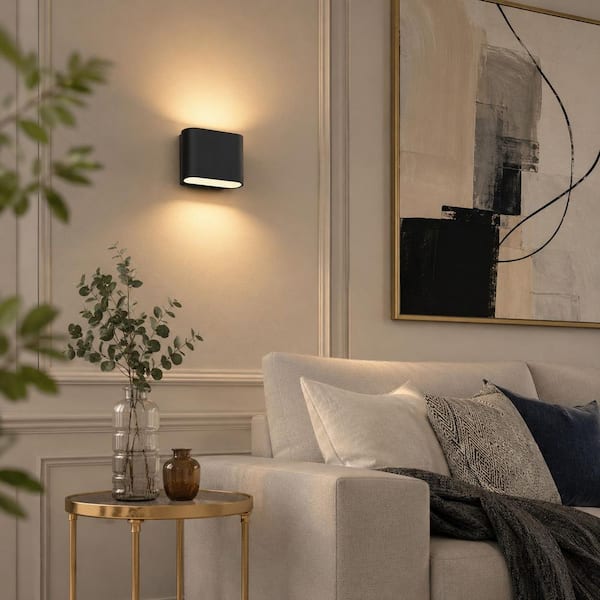 6 in. 1-Light Black LED Wall Sconces 2 Pack Modern Up Down Hardwired Wall Lights for Living Room Bedroom Hallway