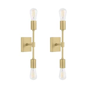 13.4 in. 2-Light Gold Mid-Century Linear Vanity Light for Bathroom Bedroom Hallway (2-Pack)
