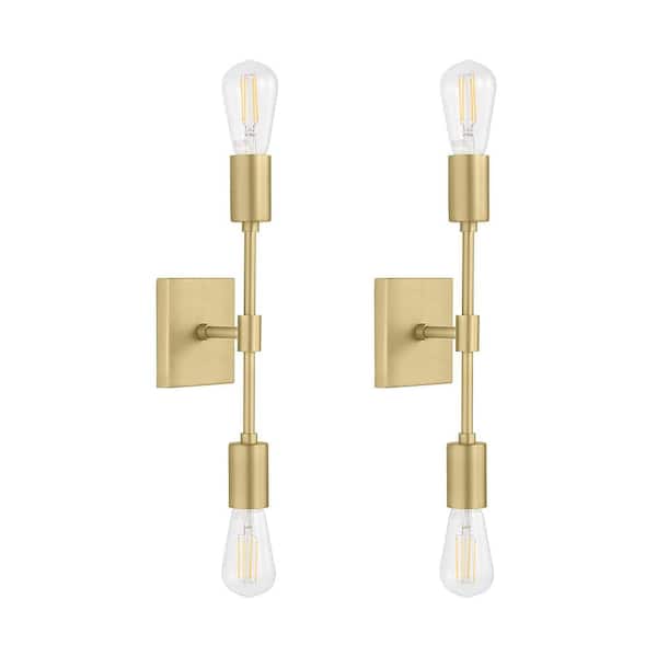 YANSUN 4.5 in. 2-Light Gold Mid-Century Linear Vanity Light for Bathroom Bedroom Hallway (2-Pack)