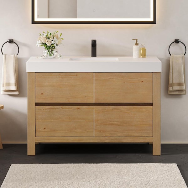 Cascadia 48 in. Single Freestanding Weathered Fir Bath Vanity with White Artificial Stone Top Assembled