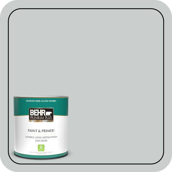 BEHR PREMIUM PLUS 1 qt. #720E-2 Light French Gray Semi-Gloss Enamel Low Odor Interior Paint & Primer