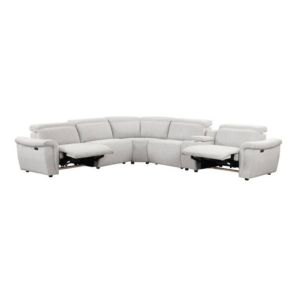 Dillon 115 in. Track Arm Chenille L-Shaped Power Reclining Sectional Sofa in Light Gray with Adjustable Headrest