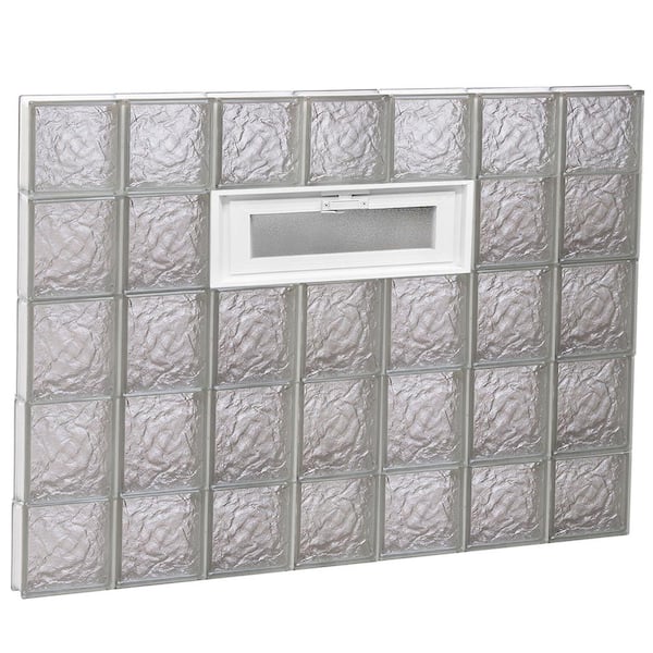 Clearly Secure 40.25 in. x 34.75 in. x 3.125 in. Frameless Ice Pattern Vented Glass Block Window