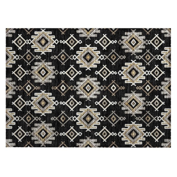 Chantille Machine Washable Indoor/Outdoor Abstract ACN3042 Black 2 ft. x 3 ft. Accent Rug