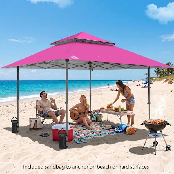 13 ft. x 13 ft. Straight Leg Outdoor Pop Up Canopy Tent with Auto Extending Eaves and 4-Sand Bags