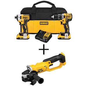 20V MAX XR Cordless Brushless Drill/Impact 2 Tool Combo Kit, 20V MAX 4.5-5 in. Grinder, and (2) 20V 2.0Ah Batteries