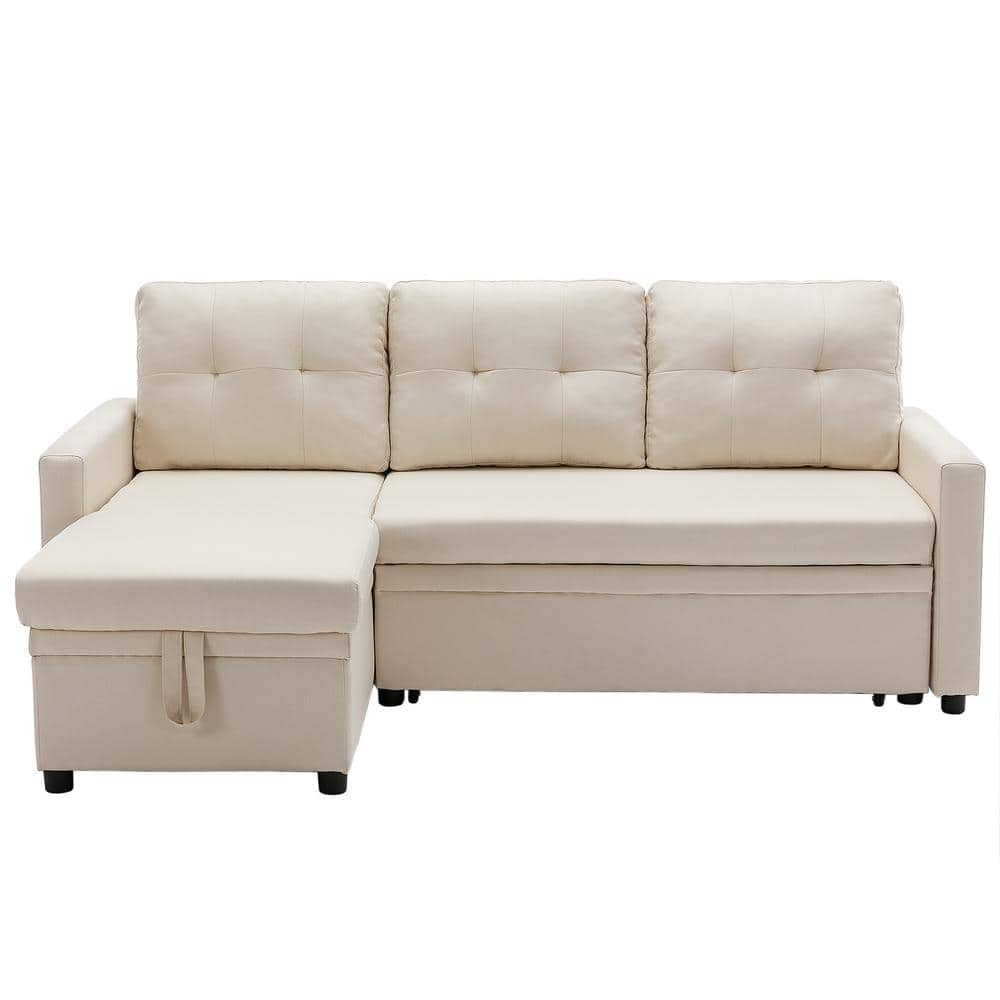 Uixe 82.3 In. W Linen L-Shape Reversible Sleeper Sectional Sofa Pull ...