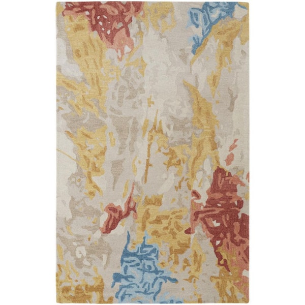 HomeRoots Ivory and Blue 5 ft. x 8 ft. Abstract Area Rug