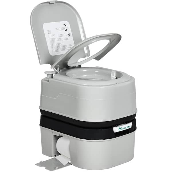 DEXTRUS 5.28 Gal. Gray Portable Toilet No Leakage Outdoor Camping Flush Toilet with Waste Tank