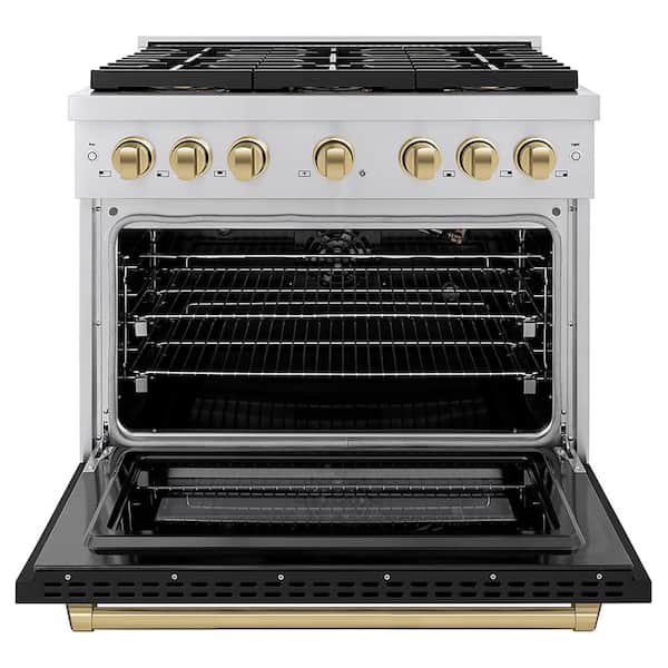 Autograph 36 in. 5.2 cu. ft. Paramount Gas Range with 6-Burners and Gas Oven with Black Matte and Champagne Bronze