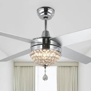 52 in. Integrated LED Chrome Crystal Ceiling Fan with Light and Remote Control, Reversible