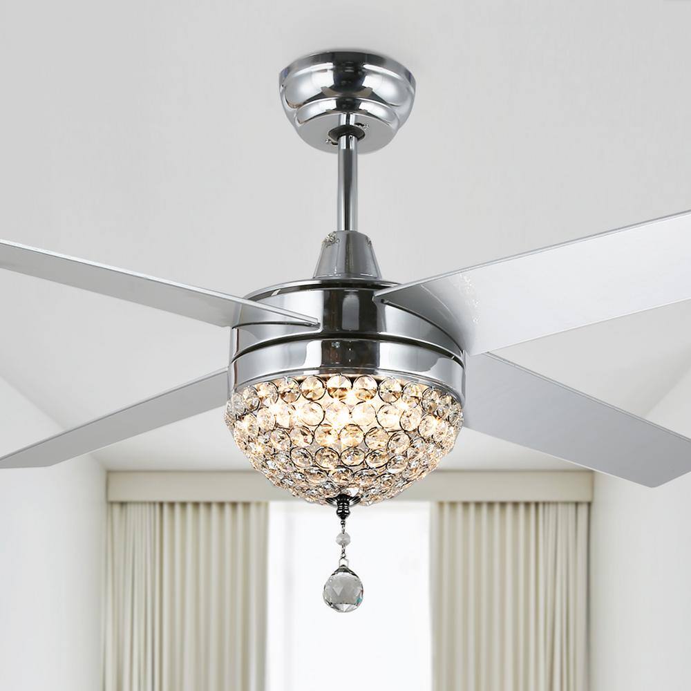 Bella Depot 52 In. Integrated LED Chrome Crystal Ceiling Fan With Light ...