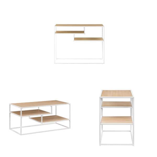 42 in. Console Table, 40 in. Coffee Table and 20 in. End Table, Coastal Oak and White Finish Combo Walker Edison Furniture Company