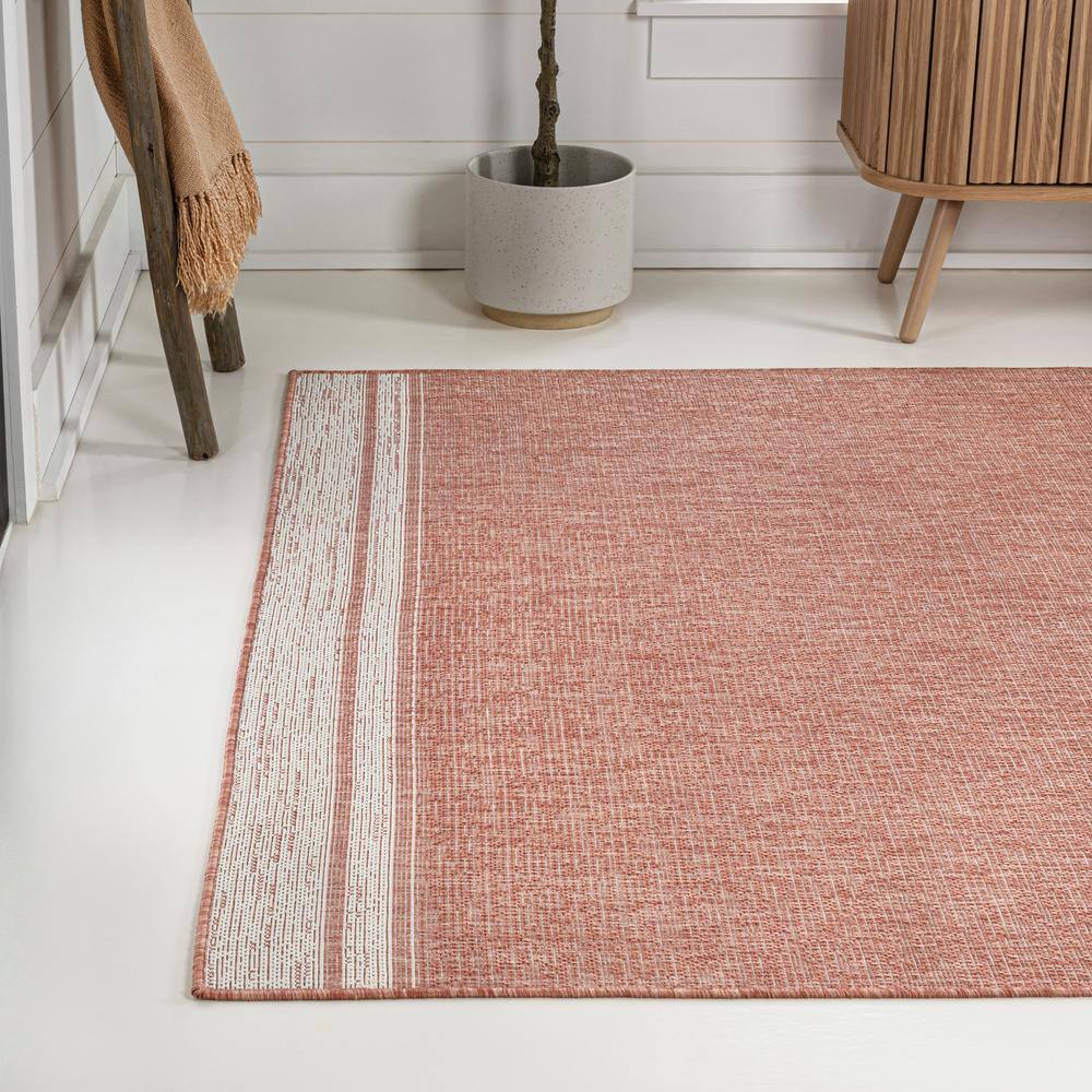 Salmon and Cream Synthetic Reversible Indoor/Outdoor Rug 3x5
